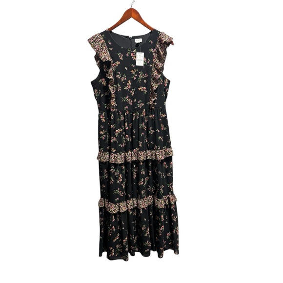 NWT J. Crew Floral Ruffle Midi Dress Pink Black 8 - Picture 4 of 11